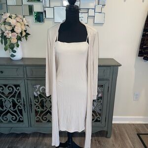 SHEIN Maternity Beige Ribbed Dress and Cardian